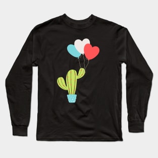 Cactus with heart love balloons Long Sleeve T-Shirt